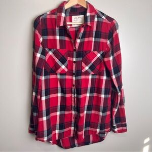 Girl Krazy Boyfriend Fit Red/Blue Plaid Flannel Shirt Size Medium EUC